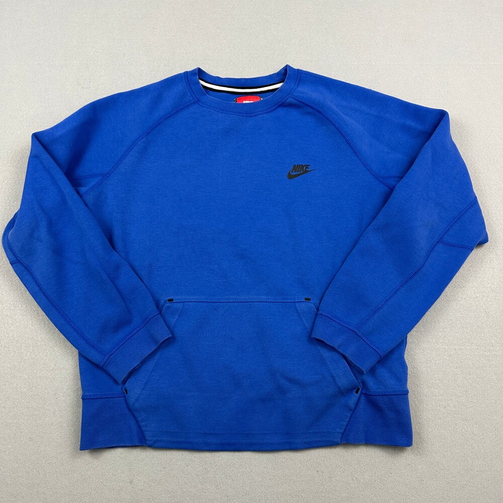 Nike Sweatshirt Men Small Blue Tech Fleece Crewneck Pullover Long Sleeve Pockets